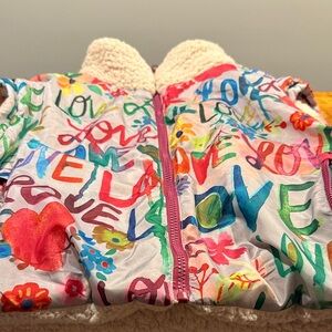 Natural Life Multi-Color 'Love' Print Croped Vest with Sherpa Collar